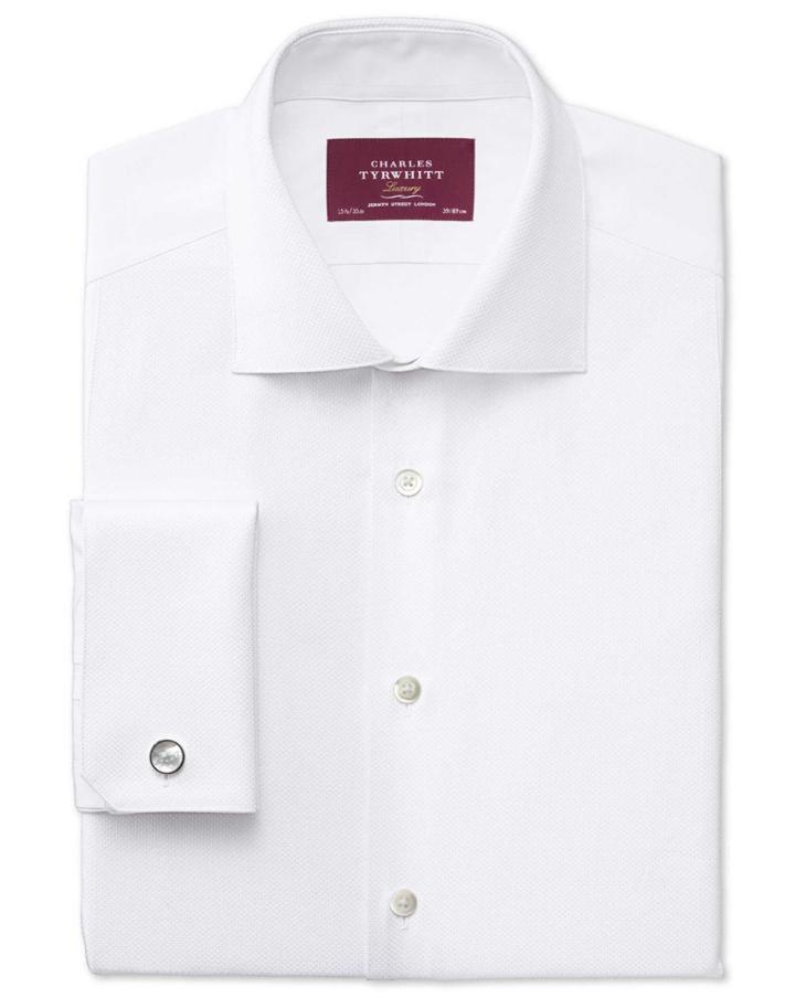 Charles Tyrwhitt Charles Tyrwhitt Extra Slim Fit Spread Collar Luxury White Tuxedo Egyptian Cotton Dress Shirt Size 16/32