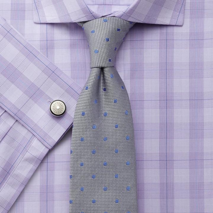 Charles Tyrwhitt Slim Fit Prince Of Wales Semi-spread Collar Check Lilac Cotton Dress Casual Shirt Single Cuff Size 17/36 By Charles Tyrwhitt