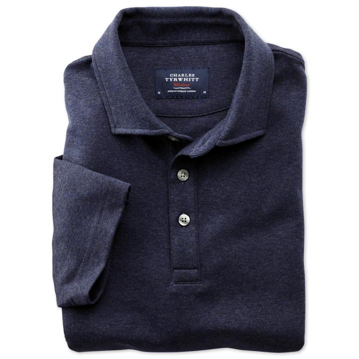 Charles Tyrwhitt Charles Tyrwhitt Navy Heather Short Sleeve Luxury Touch Polo (m)