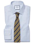  Classic Fit Non-iron Dash Weave Blue Cotton Dress Shirt Single Cuff Size 15/33 By Charles Tyrwhitt