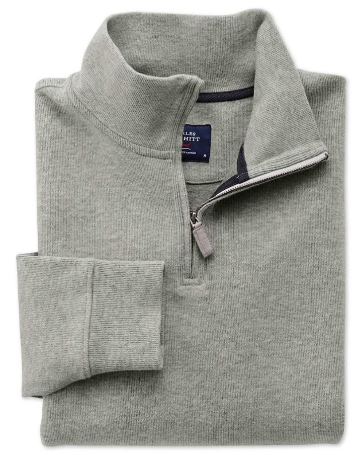 Charles Tyrwhitt Light Grey Half Zip Jersey Sweater Cotton Jacket Size Large By Charles Tyrwhitt