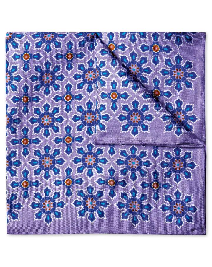 Lilac Geometric Floral Print Silk Pocket Square By Charles Tyrwhitt
