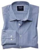  Slim Fit Blue Stripe Soft Washed Cotton Casual Shirt Single Cuff Size Medium By Charles Tyrwhitt
