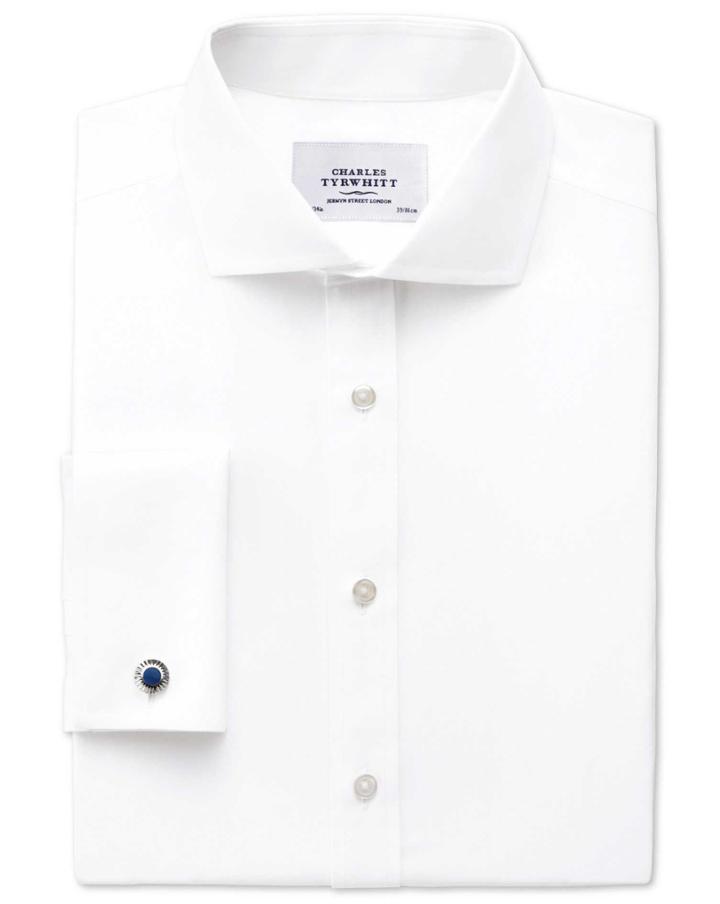 Charles Tyrwhitt Charles Tyrwhitt Extra Slim Fit Spread Collar Non-iron Poplin White Cotton Dress Shirt Size 14.5/32