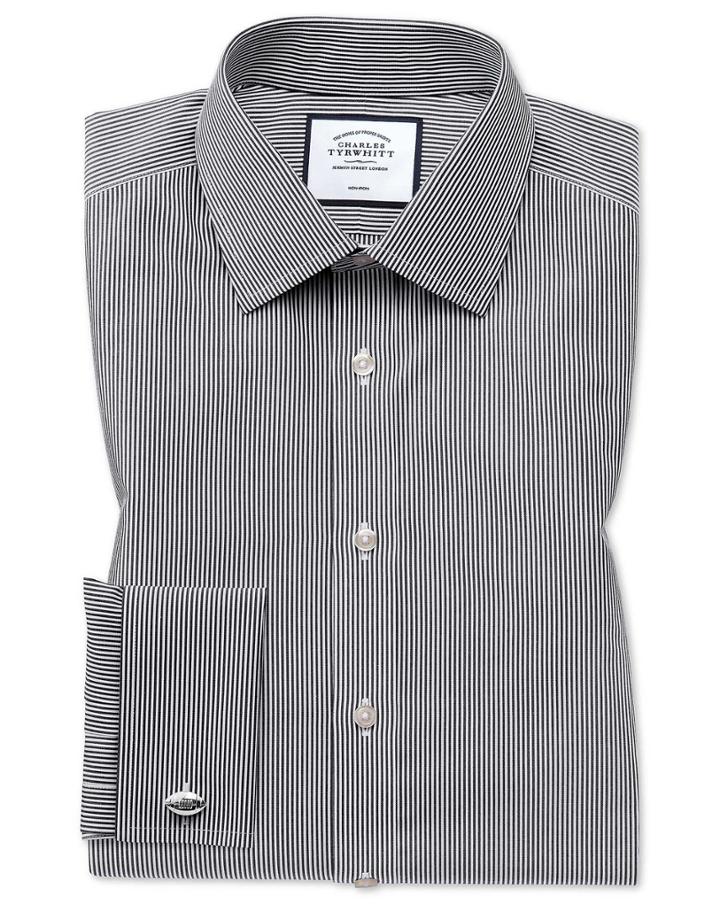  Classic Fit Non-iron Black Bengal Stripe Cotton Dress Shirt French Cuff Size 15/33 By Charles Tyrwhitt