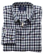 Charles Tyrwhitt Charles Tyrwhitt Classic Fit Navy And Blue Check Brushed Dobby Cotton Dress Shirt Size Large