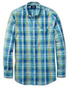 Charles Tyrwhitt Charles Tyrwhitt Slim Fit Green And Blue Check Cotton Dress Shirt Size Large