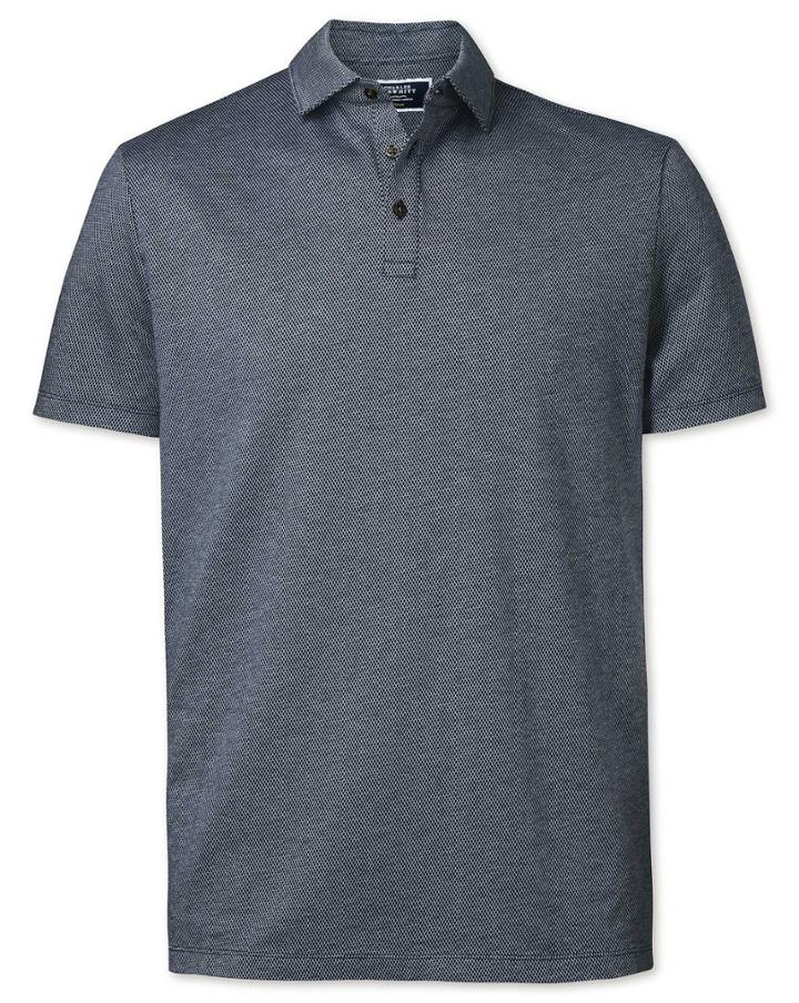  Navy Spot Textured Cotton Polo Size Large By Charles Tyrwhitt