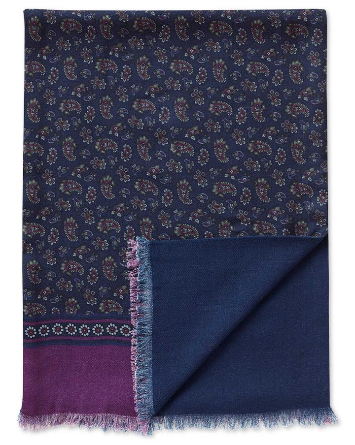 Charles Tyrwhitt Navy Printed Paisley Wool Scarf By Charles Tyrwhitt