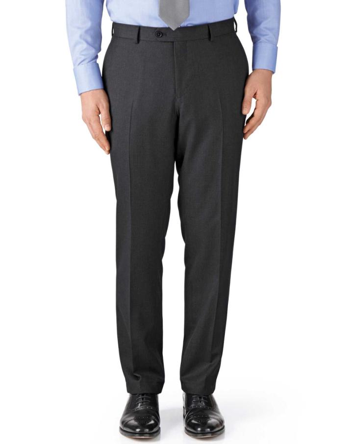 Charles Tyrwhitt Charles Tyrwhitt Charcoal Classic Fit Birdseye Travel Suit Wool Pants Size W30 L38