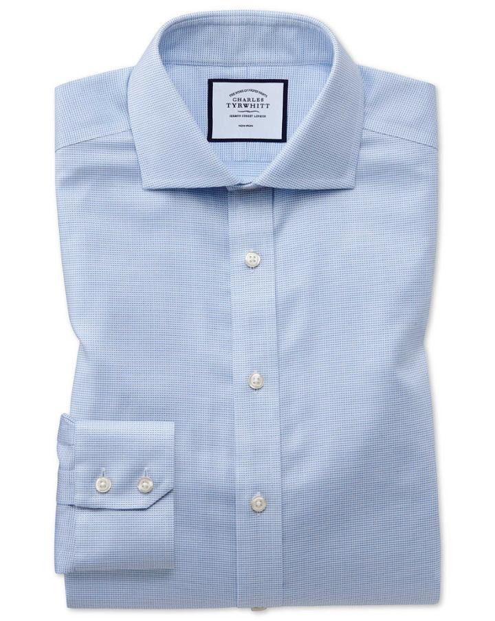  Slim Fit Non-iron Cotton Stretch Oxford Sky Blue Dress Shirt Single Cuff Size 14.5/32 By Charles Tyrwhitt
