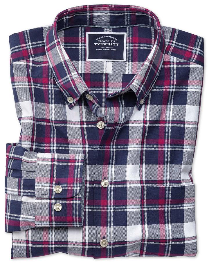  Classic Fit White And Pink Check Washed Oxford Cotton Casual Shirt Single Cuff Size Medium By Charles Tyrwhitt
