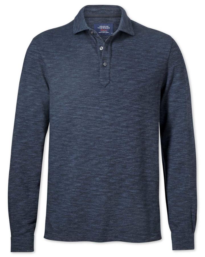 Charles Tyrwhitt Charles Tyrwhitt Denim Blue Long Sleeve Cotton Polo Size Large