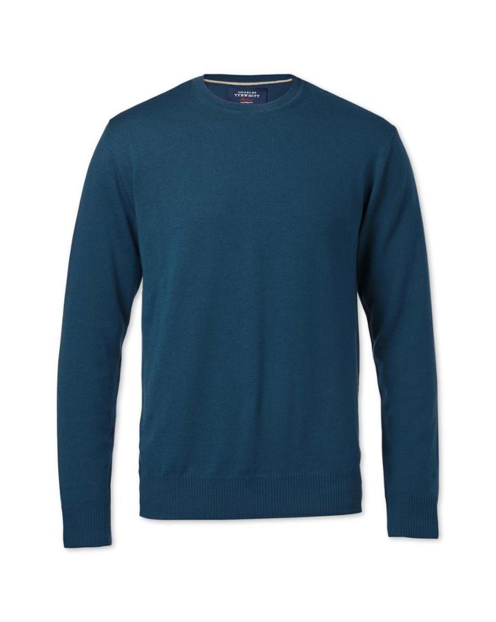 Charles Tyrwhitt Charles Tyrwhitt Teal Merino Wool Crew Neck Sweater