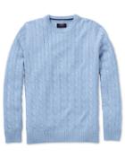  Sky Blue Pima Cotton Cable Crew Neck Sweater Size Large By Charles Tyrwhitt