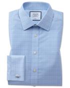  Slim Fit Non-iron Sky Blue Prince Of Wales Check Cotton Dress Shirt Single Cuff Size 14.5/32 By Charles Tyrwhitt