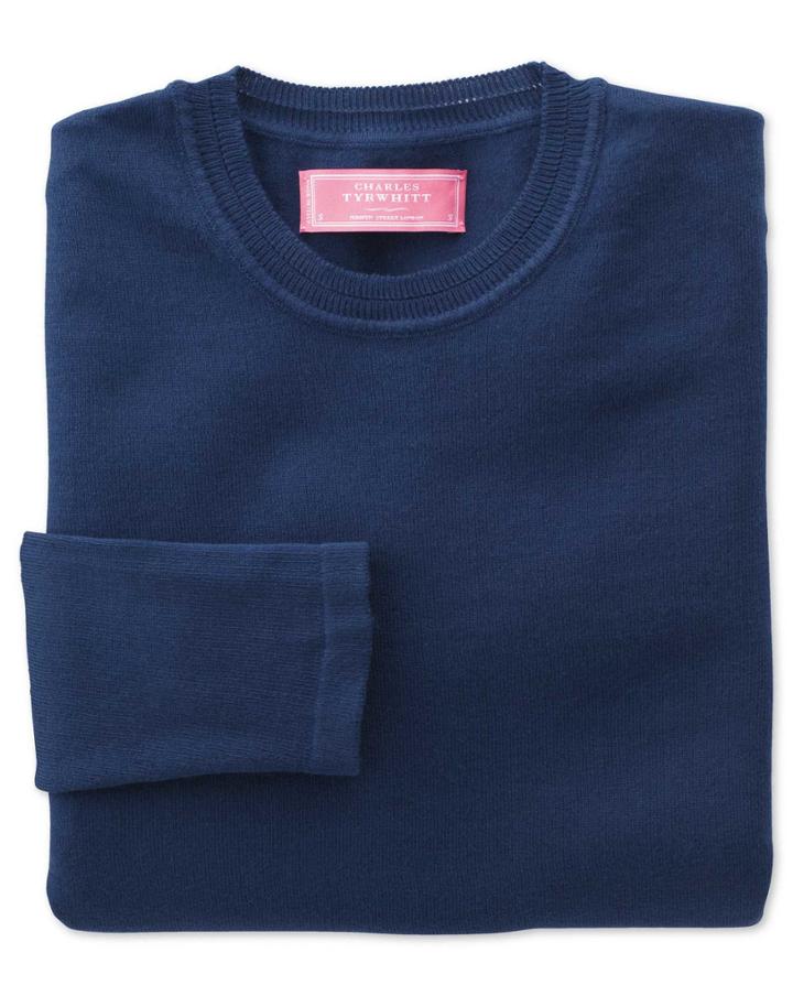 Charles Tyrwhitt Women's Navy Cotton Cashmere Crew Neck Knit Cotton/cashmere Sweater Size Small By Charles Tyrwhitt