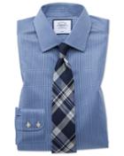  Slim Fit Non-iron Royal Blue Puppytooth Cotton Dress Shirt French Cuff Size 14.5/33 By Charles Tyrwhitt