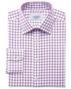 Charles Tyrwhitt Charles Tyrwhitt Extra Slim Fit Non-iron Twill Grid Check Purple Cotton Dress Shirt Size 14.5/32
