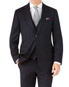 Charles Tyrwhitt Charles Tyrwhitt Navy Stripe Classic Fit Twill Business Suit Wool Jacket Size 36