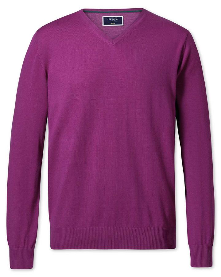  Berry Merino Wool V-neck Sweater Size Large By Charles Tyrwhitt