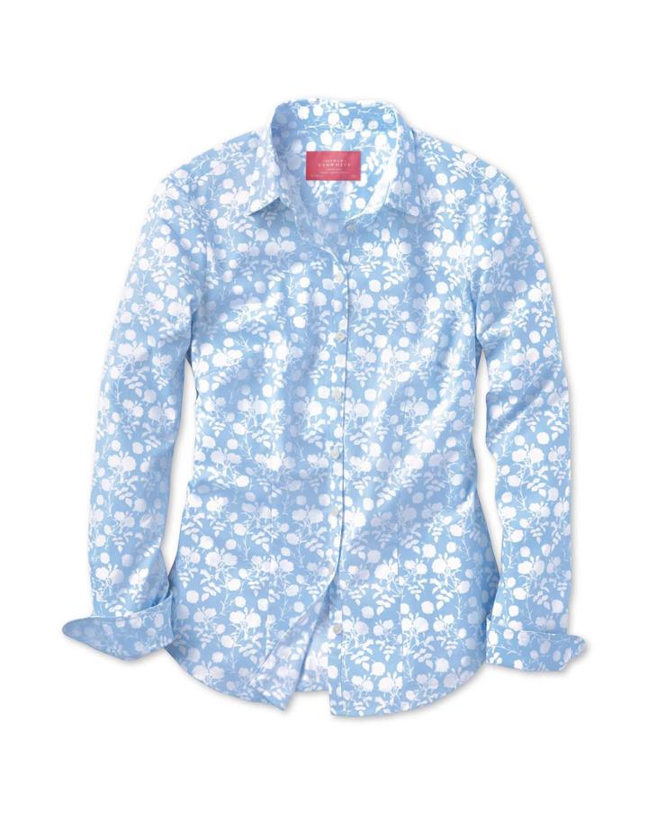 Charles Tyrwhitt Charles Tyrwhitt Women's Semi-fitted Pretty Floral Print White And Sky Shirt