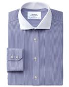  Extra Slim Fit Spread Collar Non-iron Winchester Bengal Stripe Navy Cotton Dress Shirt Single Cuff Size 15.5/32 By Charles Tyrwhitt