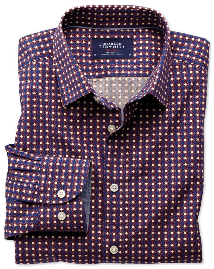 Charles Tyrwhitt Charles Tyrwhitt Slim Fit Blue And Orange Spot Print Cotton Dress Shirt Size Large