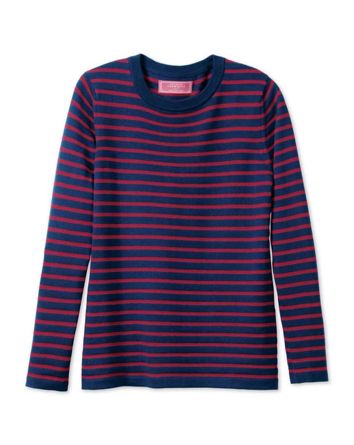 Charles Tyrwhitt Charles Tyrwhitt Women's Navy And Red Stripe Merino Wool Crew Neck Sweater