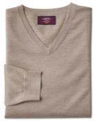  Stone Merino Silk V-neck Merino Silk Sweater Size Large By Charles Tyrwhitt