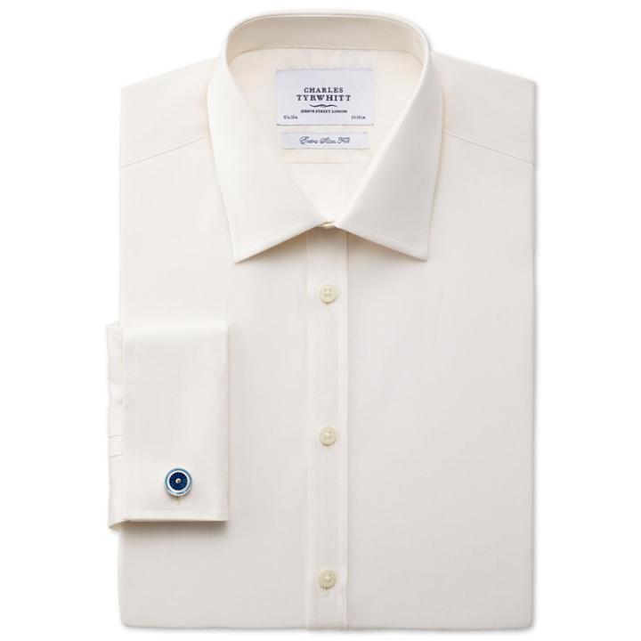 Charles Tyrwhitt Charles Tyrwhitt Cream Silk Road End-on-end Extra Slim Fit Shirt (14.5 - 32)