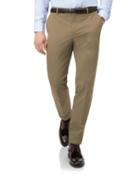  Fawn Flat Front Non-iron Cotton Chino Pants Size W32 L30 By Charles Tyrwhitt