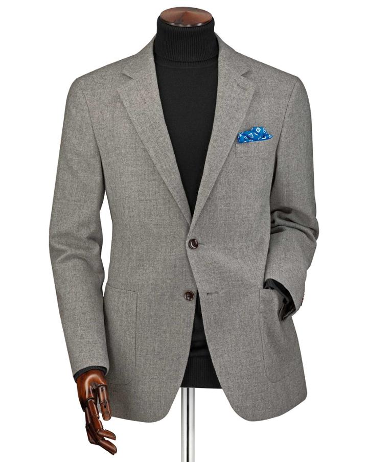  Classic Fit Light Grey Wool Flannel Wool Jacket Size 44 By Charles Tyrwhitt