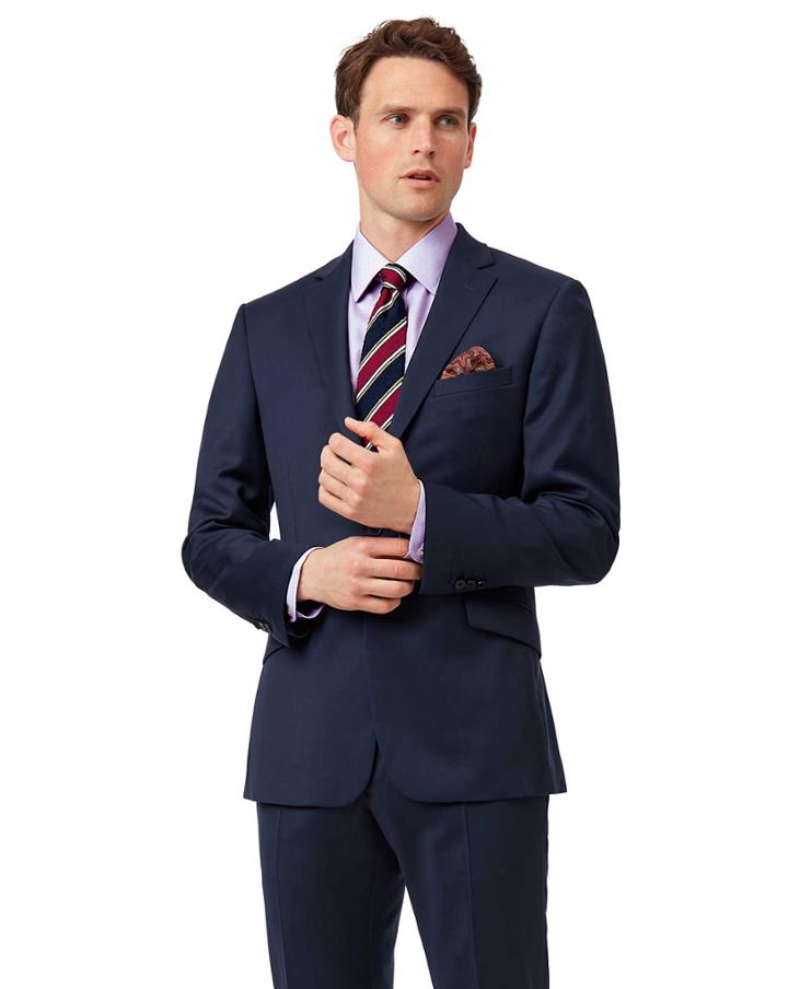  Mid Blue Slim Fit Italian Natural Stretch Suit Wool Jacket Size 42 By Charles Tyrwhitt