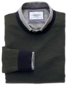 Charles Tyrwhitt Charles Tyrwhitt Dark Green And Navy Stripe Merino Wool Crew Neck Jumper Size Large