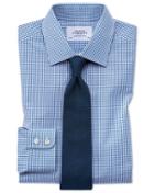  Slim Fit Small Gingham Navy Blue Cotton Dress Shirt French Cuff Size 17.5/35 By Charles Tyrwhitt