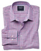  Slim Fit Non-iron Pink And Navy Gingham Oxford Cotton Casual Shirt Single Cuff Size Large By Charles Tyrwhitt