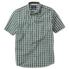 Charles Tyrwhitt Charles Tyrwhitt Green And Navy Gingham Check Washed Favorite Slim Fit Short Sleeve Shirt (m)