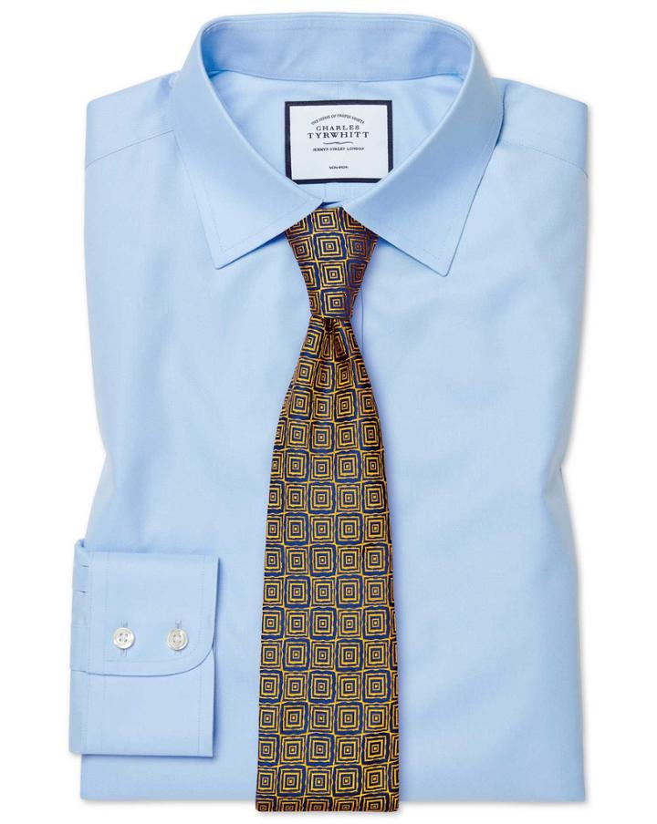  Slim Fit Sky Blue Non-iron Twill Cotton Dress Shirt By Charles Tyrwhitt