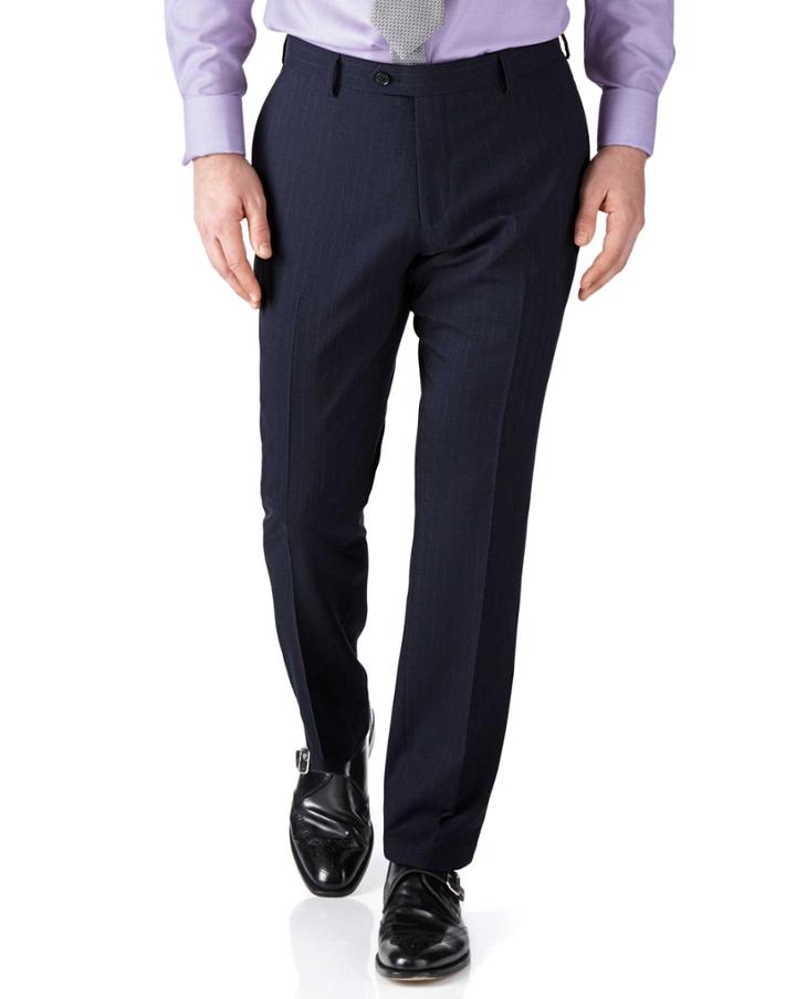Charles Tyrwhitt Charles Tyrwhitt Dark Blue Stripe Slim Fit Flannel Business Suit Trousers