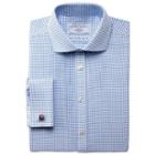 Charles Tyrwhitt Charles Tyrwhitt Extra Slim Fit Non-iron Spread Collar Basketweave Check Sky Blue Cotton Dress Shirt Size 17/34