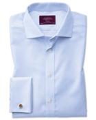 Charles Tyrwhitt Extra Slim Fit Semi-spread Collar Non-iron Luxury Hairline Stripe Sky Blue Cotton Dress Shirt French Cuff Size 16/35 By Charles Tyrwhitt