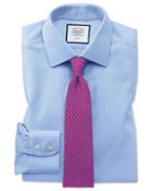  Slim Fit Non-iron Sky Blue Arrow Weave Cotton Dress Shirt Single Cuff Size 14.5/33 By Charles Tyrwhitt