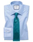  Slim Fit Non-iron Blue And Sky Blue Check Cotton Dress Shirt Single Cuff Size 14.5/32 By Charles Tyrwhitt