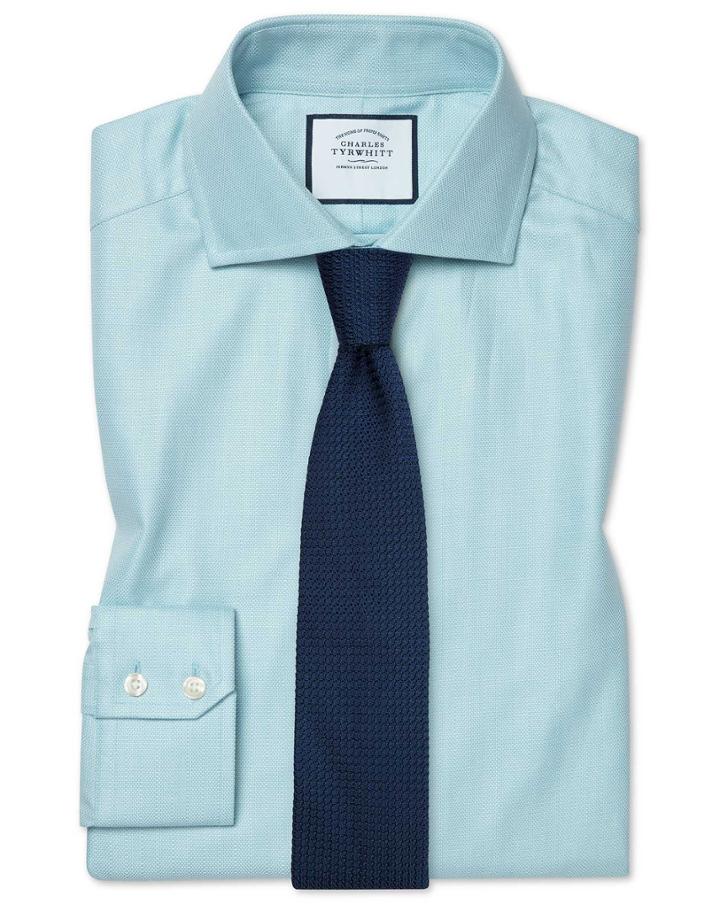  Extra Slim Fit Cutaway Collar Cotton Stretch With Tencel&trade; Teal Cotton Tencel Dress Shirt Single Cuff Size 15/32 By Charles Tyrwhitt