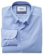 Charles Tyrwhitt Classic Fit Button-down Collar Non-iron Business Casual Sky Blue And White Striped Cotton Dress Casual Shirt Single Cuff Size 17.5/35 By Charles Tyrwhitt