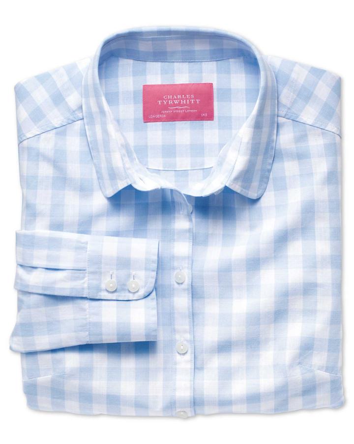 Charles Tyrwhitt Charles Tyrwhitt Women's Semi-fitted Cotton Check Blue Shirt