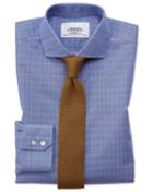  Extra Slim Fit Spread Collar Non-iron Prince Of Wales Blue Cotton Dress Shirt French Cuff Size 15/35 By Charles Tyrwhitt