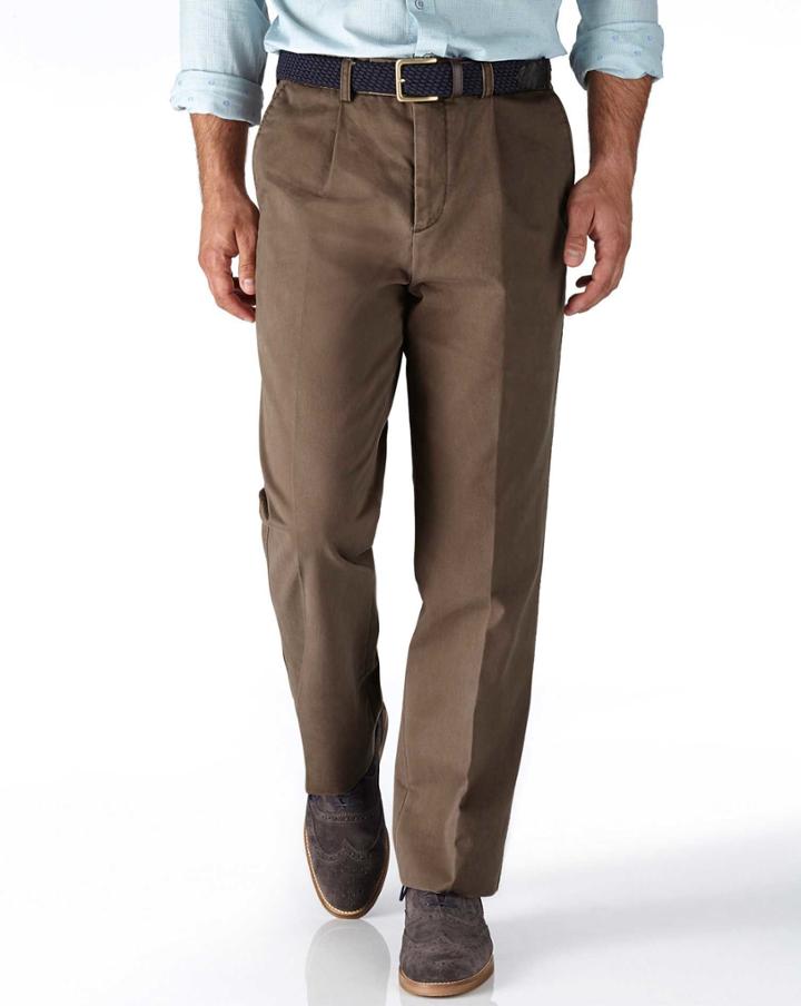 Charles Tyrwhitt Charles Tyrwhitt Light Brown Classic Fit Single Pleat Cotton Chino Pants Size W30 L38