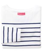 Charles Tyrwhitt Charles Tyrwhitt Women's White And Navy Breton Stripe Boat Neck Cotton Jersey Top Size 6